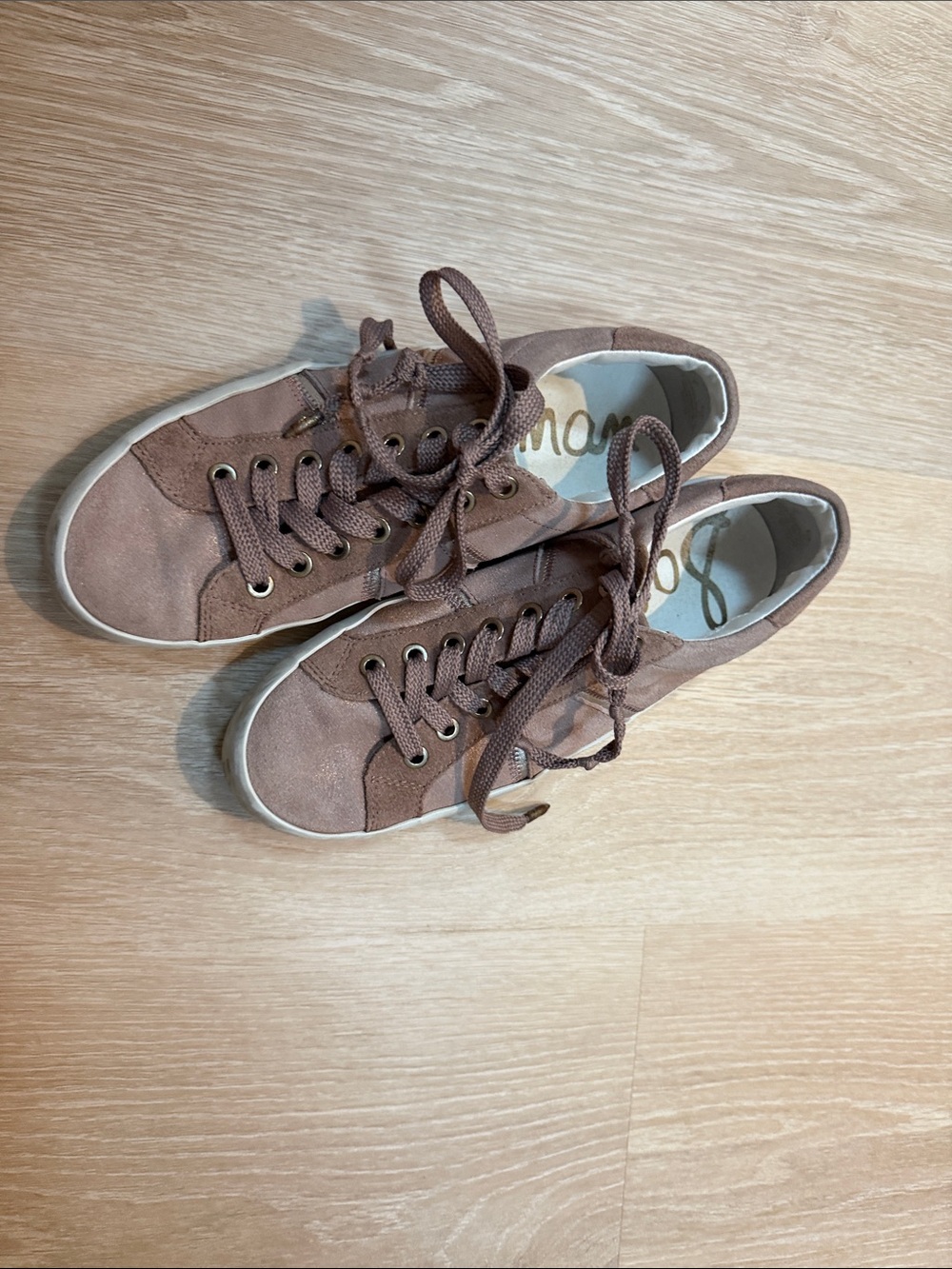 Sam Edelman Suede Lace-Up Sneakers in dusty pink shimmer